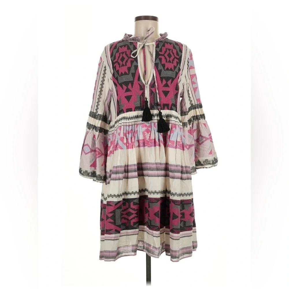 Pearl & Caviar Delos Midi Dress Boho Cotton Tassel Tie Pink Size M/L - Picture 3 of 10